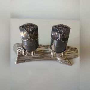 Vintage M.H. Silver-Plated Owls On A Branch Salt Pepper Shaker Set